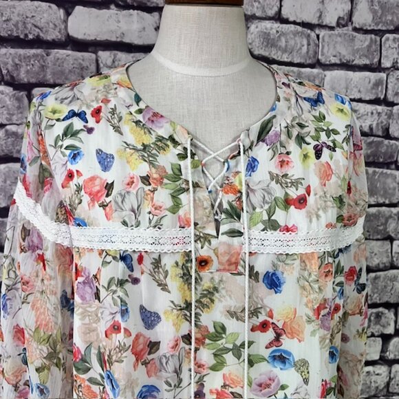 CJ Banks Multicolored Floral 3/4 Sleeve Blouse Size 1X - Picture 2 of 9